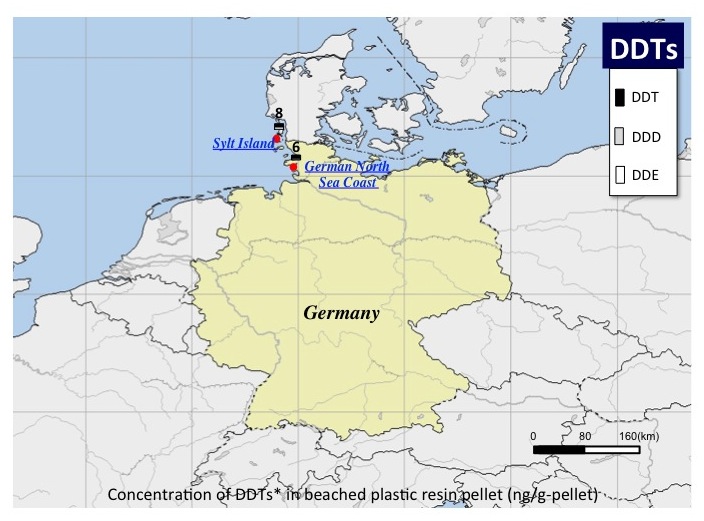  : DDTs concentration of DDTs in beachid plastic resin pellet (ng/g-pellet)